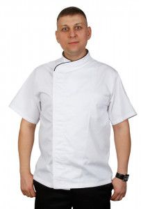 Куртка шеф-повара премиум белая рукав короткий (отделка черный кант) [00014]